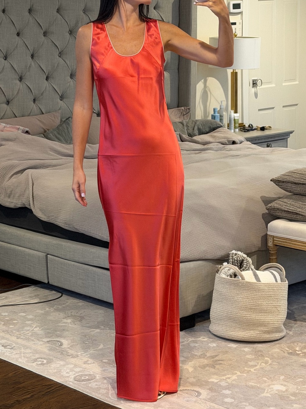 Naked Cashmere Coral Silk Maxi Slip Dress